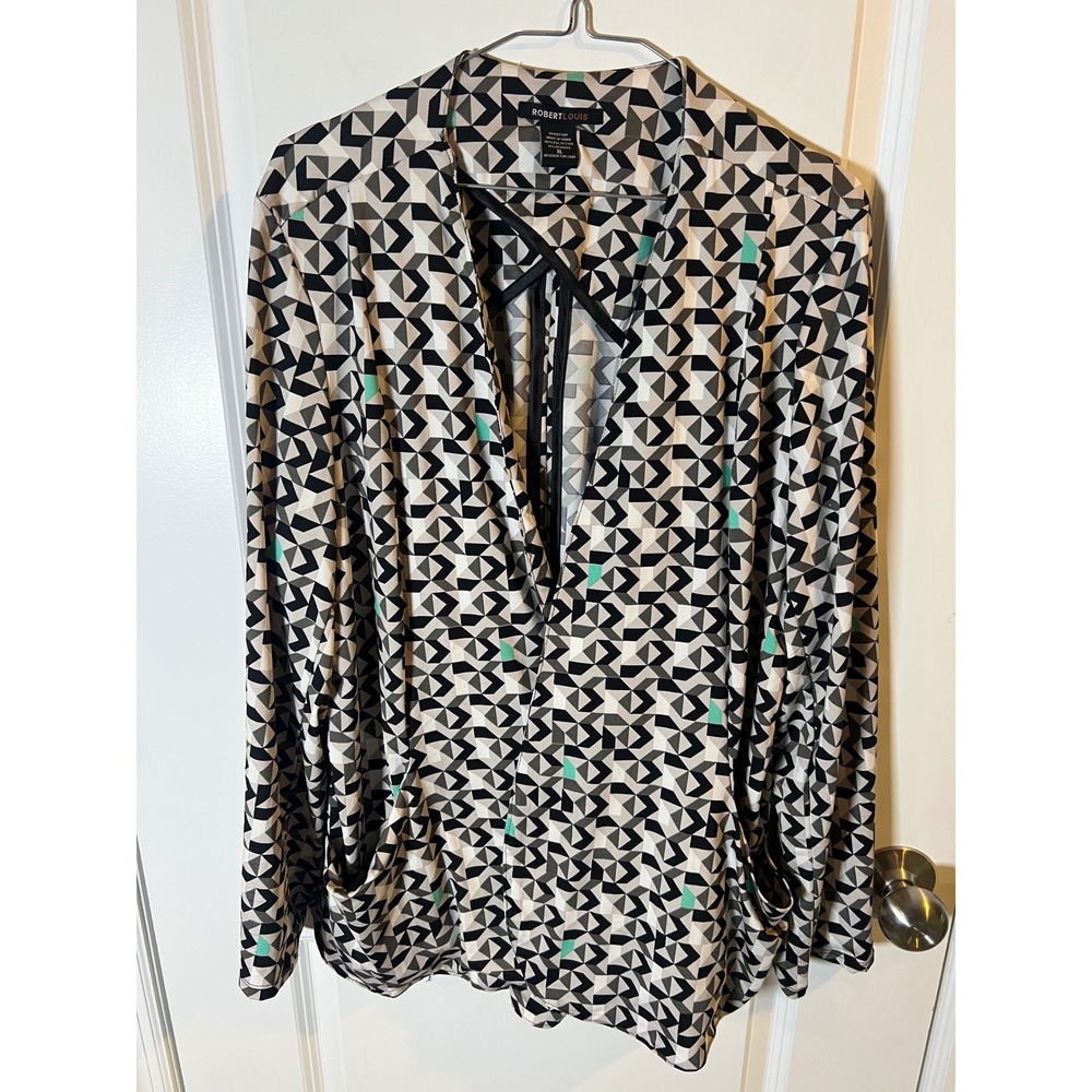 Robert Louis Womens Cardigan Geometric Abstract Print Black XL